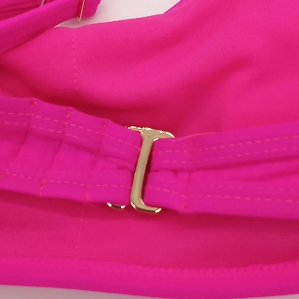 California Waves Ribbed Bralette Bikini Swim Top‎ Fuschia Pink
